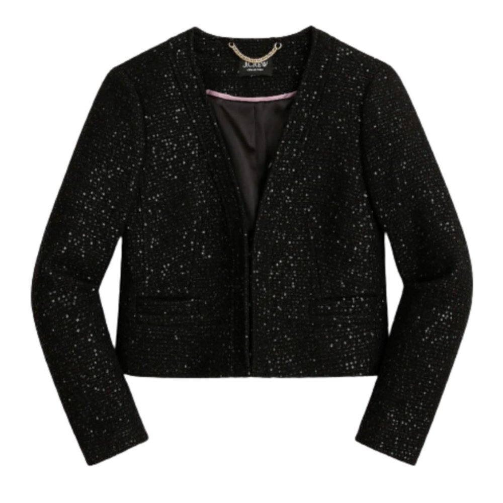 NWT JCrew Collarless Lady Chariot Jacket Blazer Womens 4 Black Sequin BM560 NEW - Picture 10 of 10